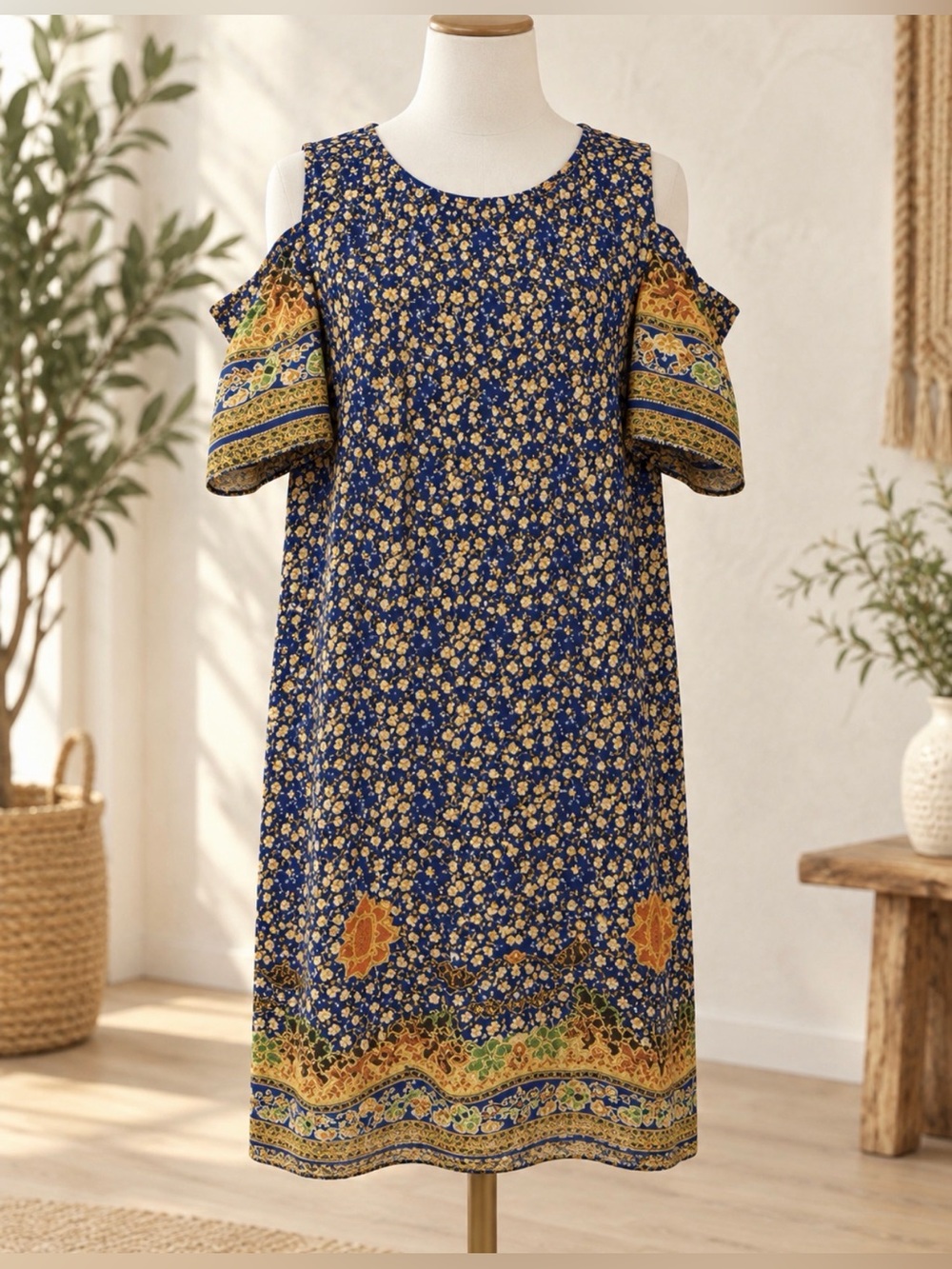 Rabbit Rabbit Rabbit size 14 blue floral off shoulder dress